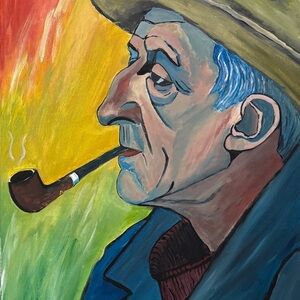 OLD MAN WITH GREEN HAT AND PIPE